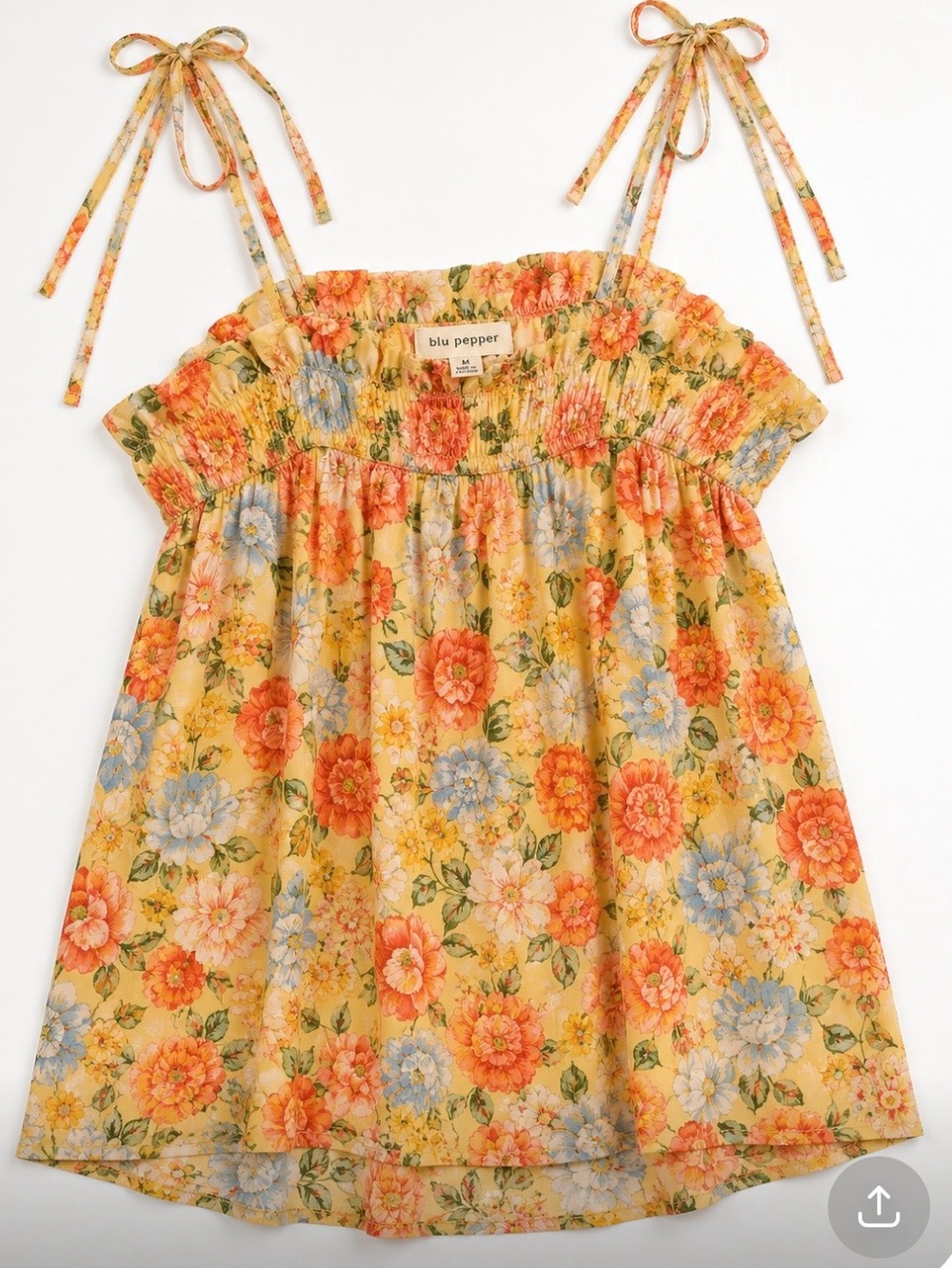 Blu Pepper Yellow Floral Tie-Shoulder Tank Top